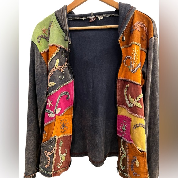 Vintage KPC Womens Size Medium Nepali Patchwork Embroidered Artsy Boho Hoodie - Picture 9 of 11